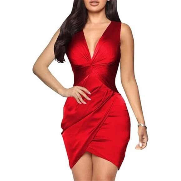 Womens Midi Wrap Dress Sleeveless Red - Picture 1 of 6